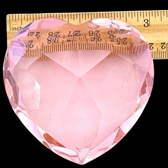 Crystal Glass Heart Shaped Clear Pink Paperweight Wedding Gift Home Office Decor - Picture 7 of 8
